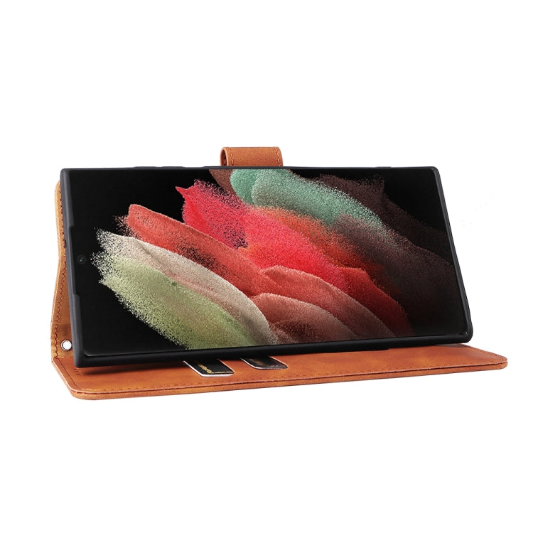 For Samsung Galaxy S22 Ultra 5G Skin Feel Magnetic Buckle Calf Texture PU Phone Case