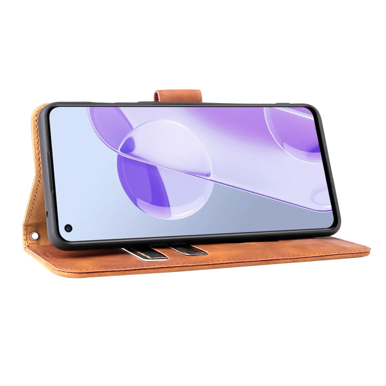 For OnePlus 9RT 5G Skin Feel Magnetic Buckle Calf Texture PU Phone Case