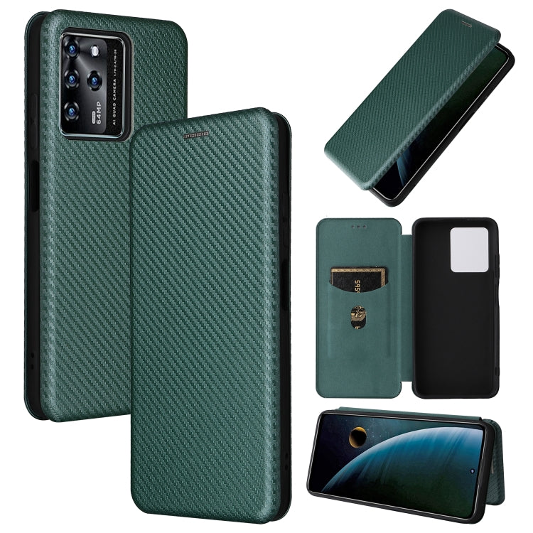For ZTE Blade V30 Carbon Fiber Texture Horizontal Flip PU Phone Case