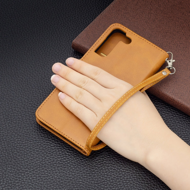 For Samsung Galaxy S22+ 5G Retro Lambskin Texture Pure Color Horizontal Flip Leather Phone Case with Holder & Card Slots & Wallet & Lanyard