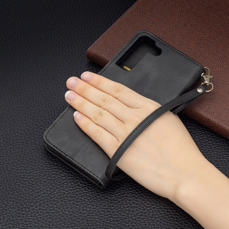 For Samsung Galaxy S22+ 5G Retro Lambskin Texture Pure Color Horizontal Flip Leather Phone Case with Holder & Card Slots & Wallet & Lanyard