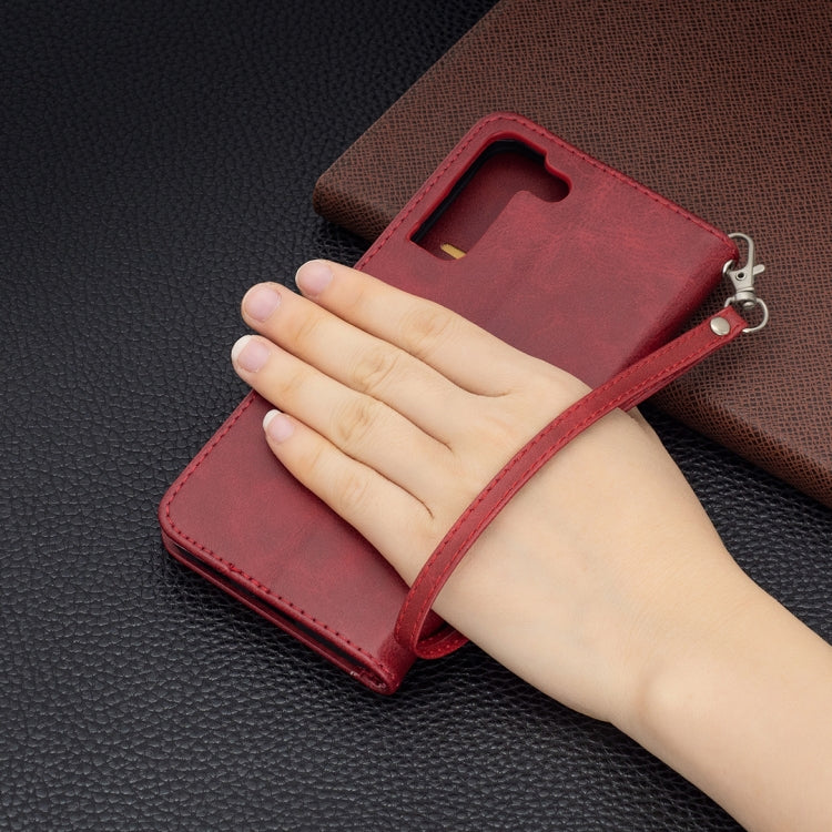 For Samsung Galaxy S22+ 5G Retro Lambskin Texture Pure Color Horizontal Flip Leather Phone Case with Holder & Card Slots & Wallet & Lanyard