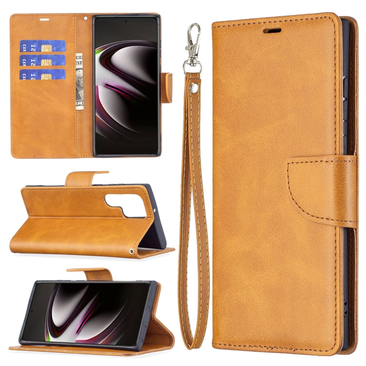 For Samsung Galaxy S22 Ultra 5G Retro Lambskin Texture Pure Color Horizontal Flip Leather Phone Case with Holder & Card Slots & Wallet & Lanyard