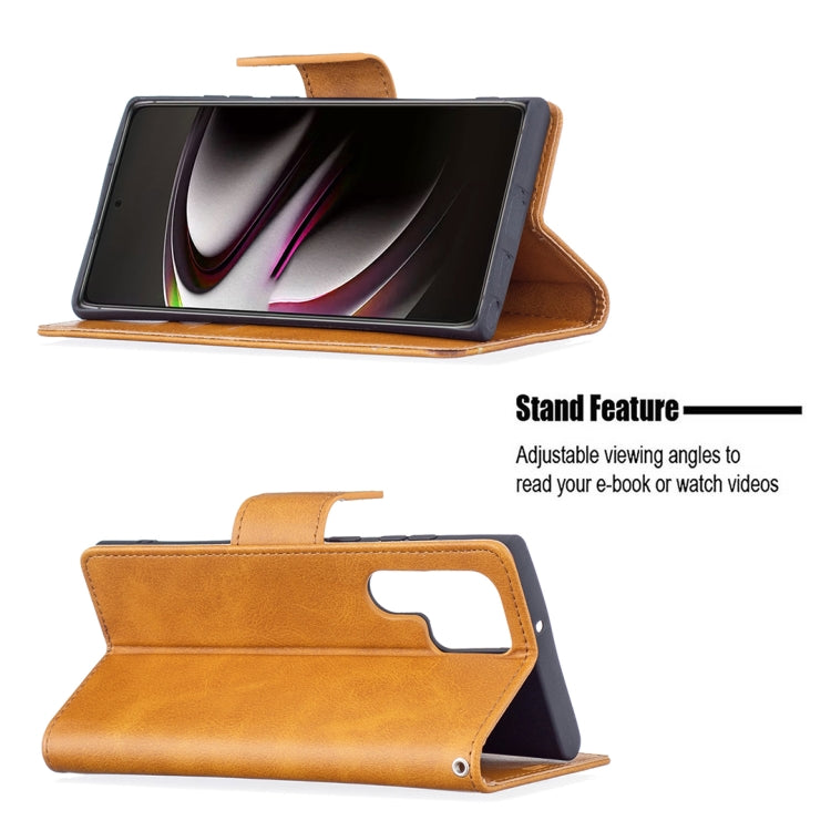 For Samsung Galaxy S22 Ultra 5G Retro Lambskin Texture Pure Color Horizontal Flip Leather Phone Case with Holder & Card Slots & Wallet & Lanyard
