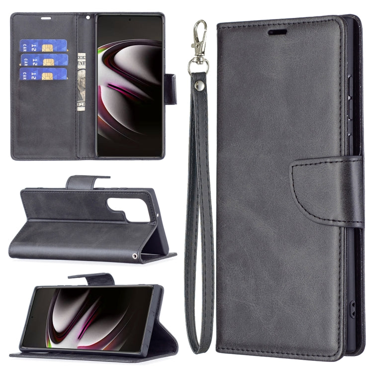 For Samsung Galaxy S22 Ultra 5G Retro Lambskin Texture Pure Color Horizontal Flip Leather Phone Case with Holder & Card Slots & Wallet & Lanyard