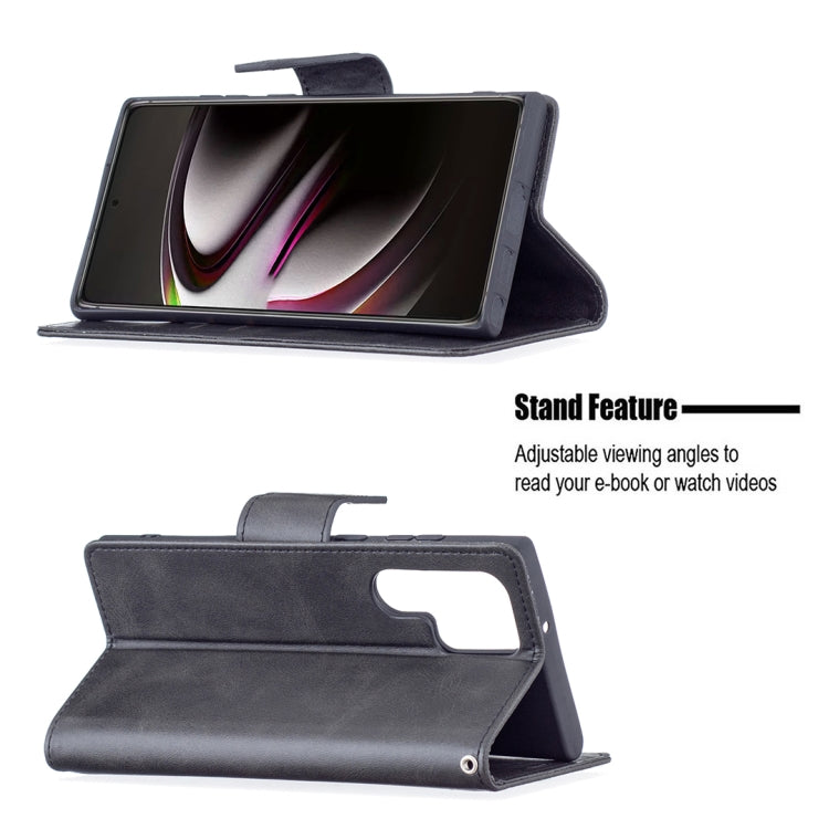 For Samsung Galaxy S22 Ultra 5G Retro Lambskin Texture Pure Color Horizontal Flip Leather Phone Case with Holder & Card Slots & Wallet & Lanyard