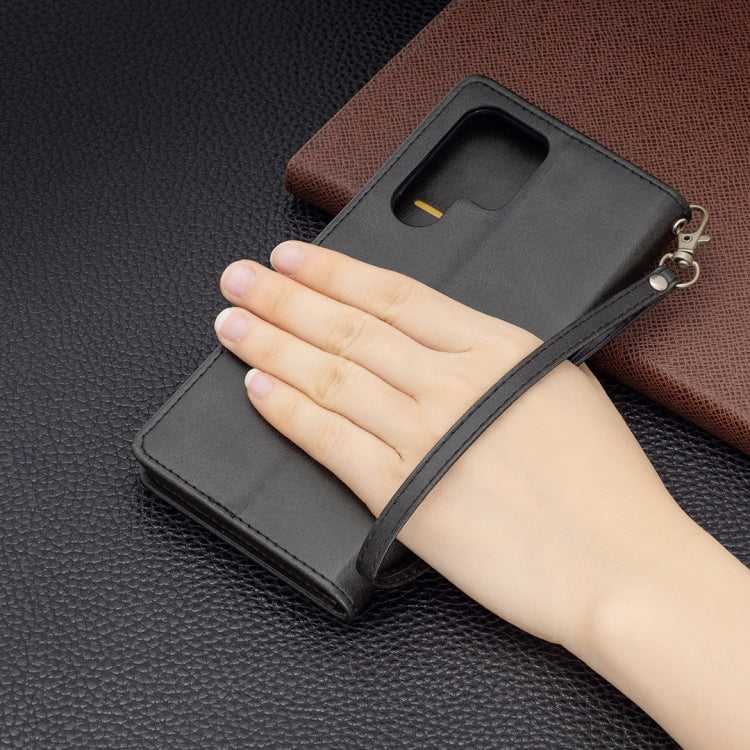 For Samsung Galaxy S22 Ultra 5G Retro Lambskin Texture Pure Color Horizontal Flip Leather Phone Case with Holder & Card Slots & Wallet & Lanyard