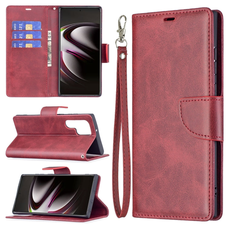 For Samsung Galaxy S22 Ultra 5G Retro Lambskin Texture Pure Color Horizontal Flip Leather Phone Case with Holder & Card Slots & Wallet & Lanyard