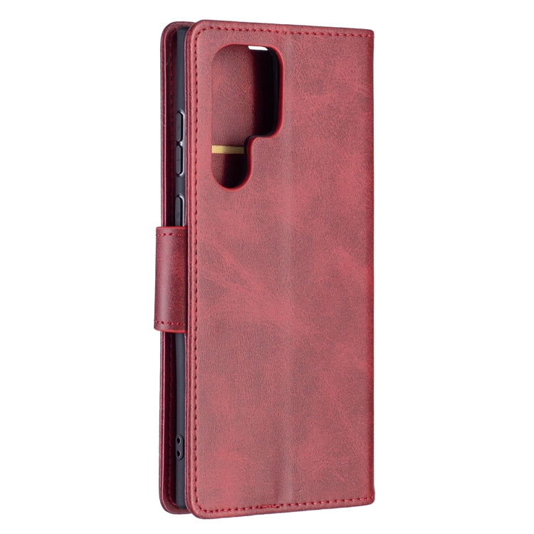 For Samsung Galaxy S22 Ultra 5G Retro Lambskin Texture Pure Color Horizontal Flip Leather Phone Case with Holder & Card Slots & Wallet & Lanyard