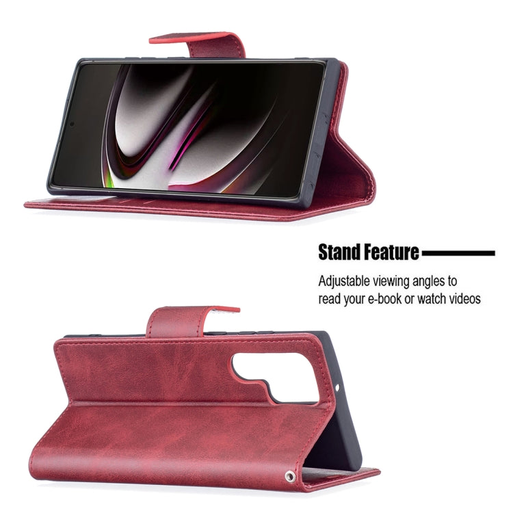 For Samsung Galaxy S22 Ultra 5G Retro Lambskin Texture Pure Color Horizontal Flip Leather Phone Case with Holder & Card Slots & Wallet & Lanyard