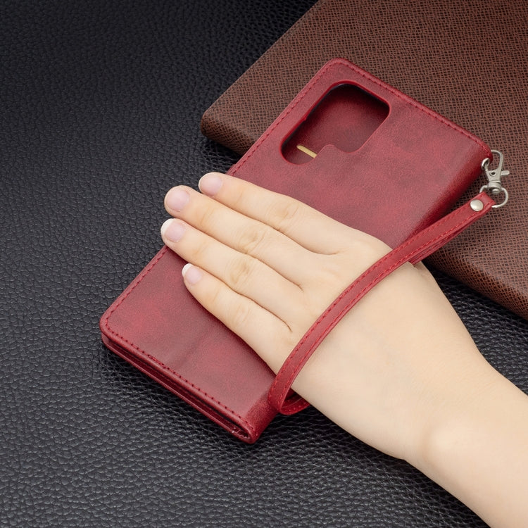 For Samsung Galaxy S22 Ultra 5G Retro Lambskin Texture Pure Color Horizontal Flip Leather Phone Case with Holder & Card Slots & Wallet & Lanyard