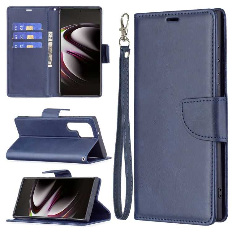 For Samsung Galaxy S22 Ultra 5G Retro Lambskin Texture Pure Color Horizontal Flip Leather Phone Case with Holder & Card Slots & Wallet & Lanyard