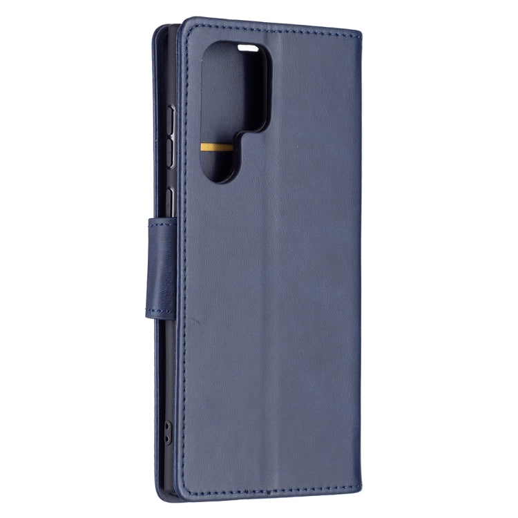 For Samsung Galaxy S22 Ultra 5G Retro Lambskin Texture Pure Color Horizontal Flip Leather Phone Case with Holder & Card Slots & Wallet & Lanyard