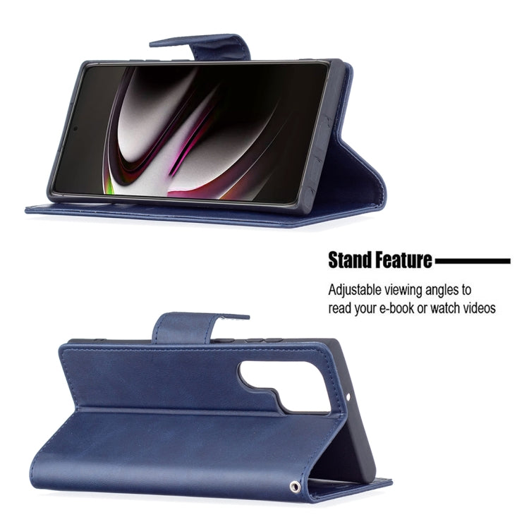 For Samsung Galaxy S22 Ultra 5G Retro Lambskin Texture Pure Color Horizontal Flip Leather Phone Case with Holder & Card Slots & Wallet & Lanyard