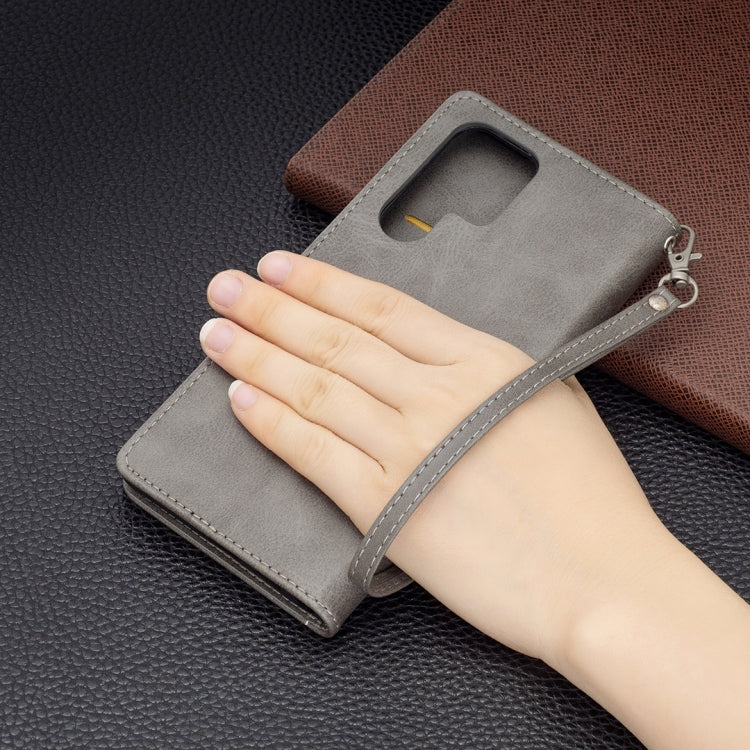 For Samsung Galaxy S22 Ultra 5G Retro Lambskin Texture Pure Color Horizontal Flip Leather Phone Case with Holder & Card Slots & Wallet & Lanyard