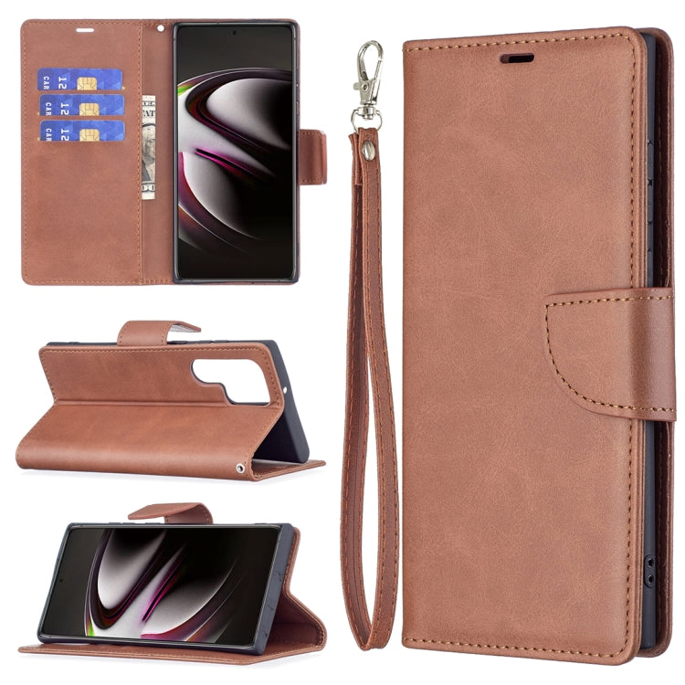 For Samsung Galaxy S22 Ultra 5G Retro Lambskin Texture Pure Color Horizontal Flip Leather Phone Case with Holder & Card Slots & Wallet & Lanyard