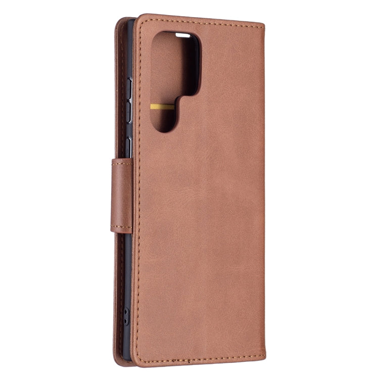 For Samsung Galaxy S22 Ultra 5G Retro Lambskin Texture Pure Color Horizontal Flip Leather Phone Case with Holder & Card Slots & Wallet & Lanyard