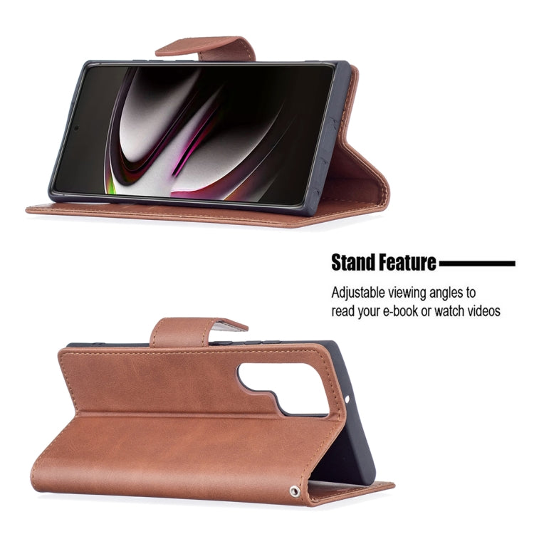For Samsung Galaxy S22 Ultra 5G Retro Lambskin Texture Pure Color Horizontal Flip Leather Phone Case with Holder & Card Slots & Wallet & Lanyard