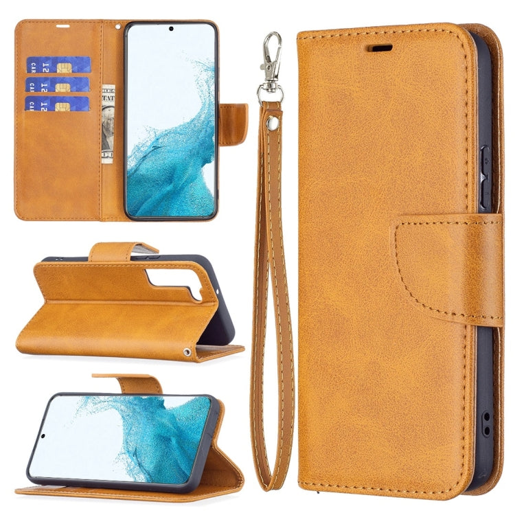 For Samsung Galaxy S22 5G Retro Lambskin Texture Pure Color Horizontal Flip Leather Phone Case with Holder & Card Slots & Wallet & Lanyard