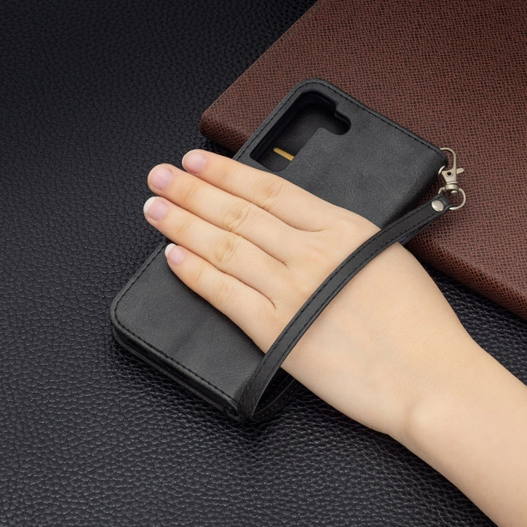 For Samsung Galaxy S22 5G Retro Lambskin Texture Pure Color Horizontal Flip Leather Phone Case with Holder & Card Slots & Wallet & Lanyard