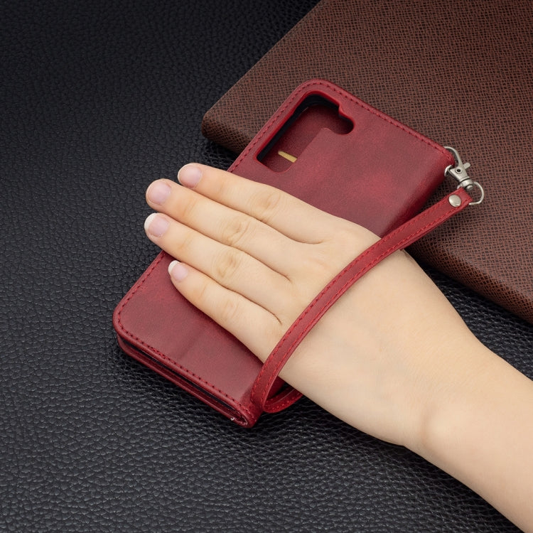 For Samsung Galaxy S22 5G Retro Lambskin Texture Pure Color Horizontal Flip Leather Phone Case with Holder & Card Slots & Wallet & Lanyard