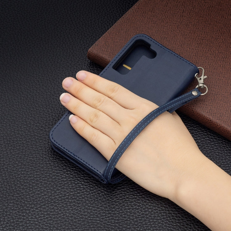 For Samsung Galaxy S22 5G Retro Lambskin Texture Pure Color Horizontal Flip Leather Phone Case with Holder & Card Slots & Wallet & Lanyard