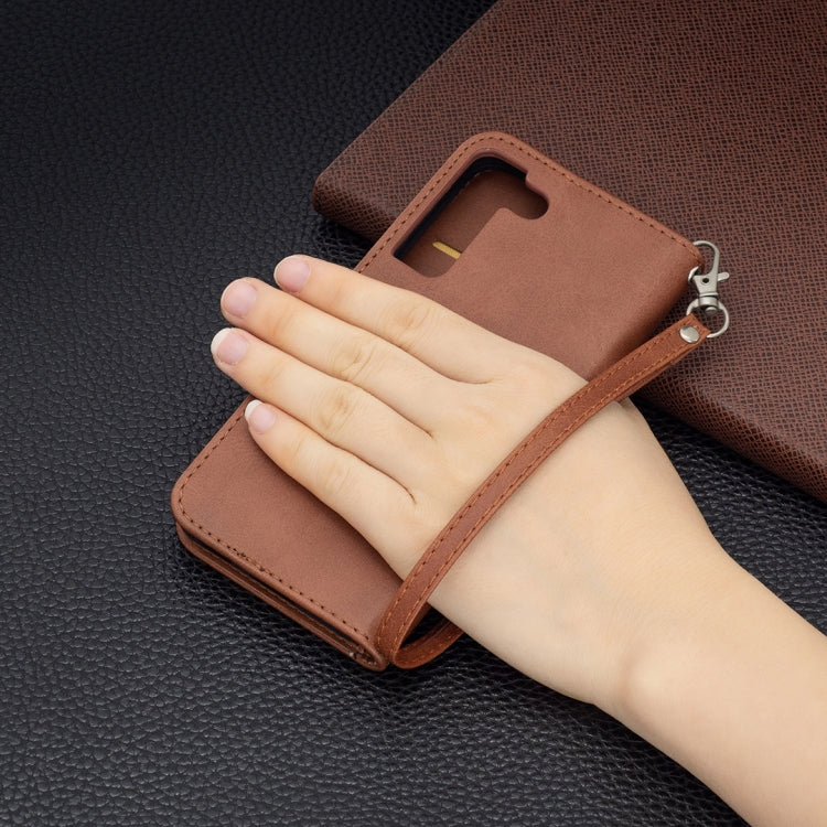 For Samsung Galaxy S22 5G Retro Lambskin Texture Pure Color Horizontal Flip Leather Phone Case with Holder & Card Slots & Wallet & Lanyard
