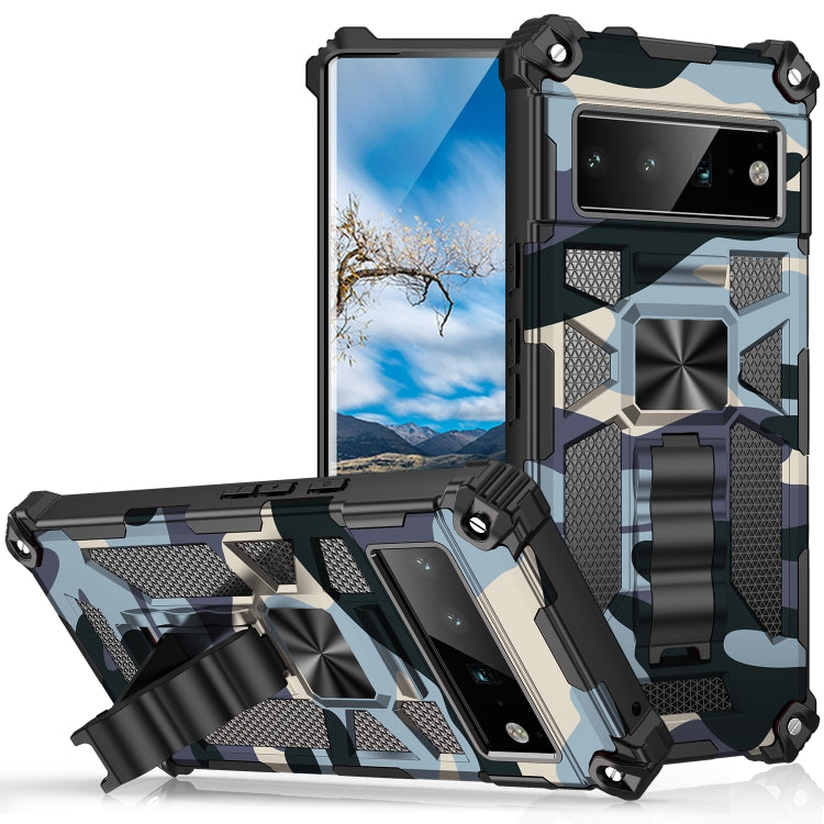 For Google Pixel 6 Pro Camouflage Armor Shockproof TPU + PC Magnetic Phone Case with Holder