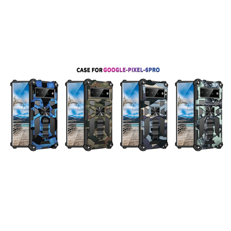 For Google Pixel 6 Pro Camouflage Armor Shockproof TPU + PC Magnetic Phone Case with Holder