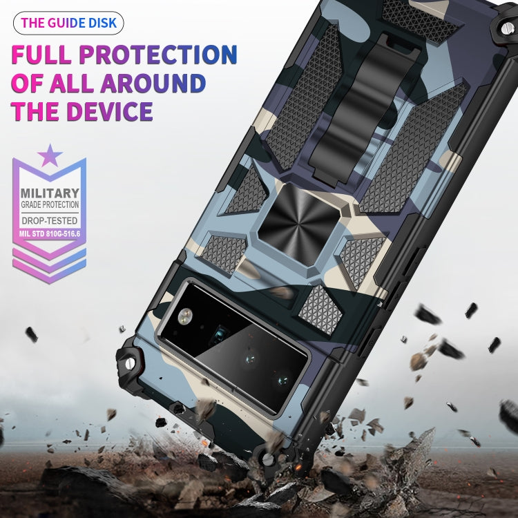 For Google Pixel 6 Pro Camouflage Armor Shockproof TPU + PC Magnetic Phone Case with Holder