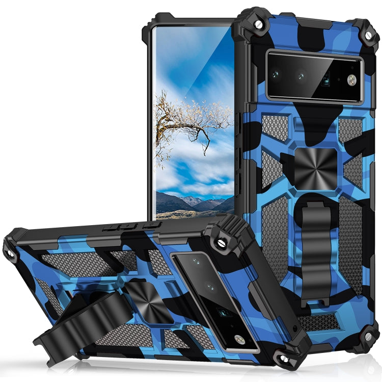 For Google Pixel 6 Pro Camouflage Armor Shockproof TPU + PC Magnetic Phone Case with Holder