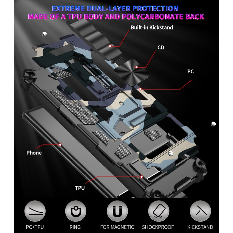 For Google Pixel 6 Pro Camouflage Armor Shockproof TPU + PC Magnetic Phone Case with Holder