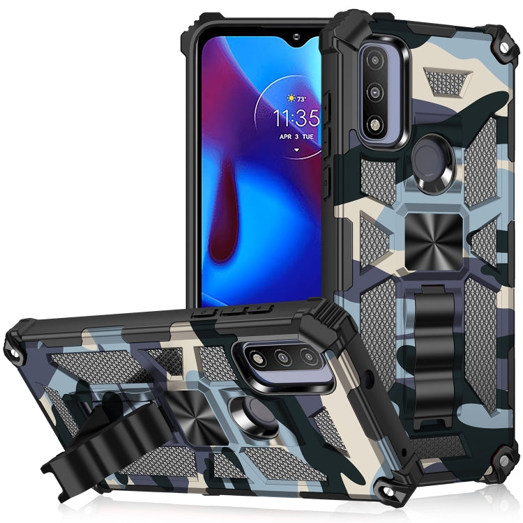 For Motorola G Pure Camouflage Armor Shockproof TPU + PC Magnetic Phone Case with Holder