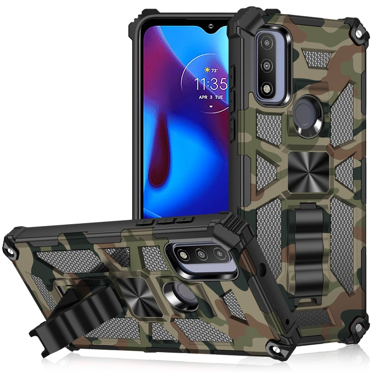 For Motorola G Pure Camouflage Armor Shockproof TPU + PC Magnetic Phone Case with Holder