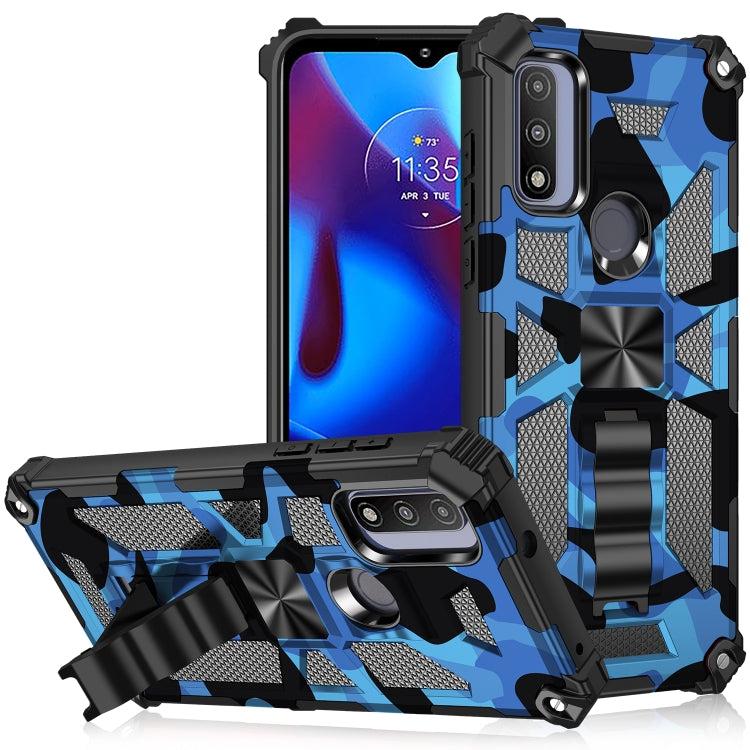 For Motorola G Pure Camouflage Armor Shockproof TPU + PC Magnetic Phone Case with Holder