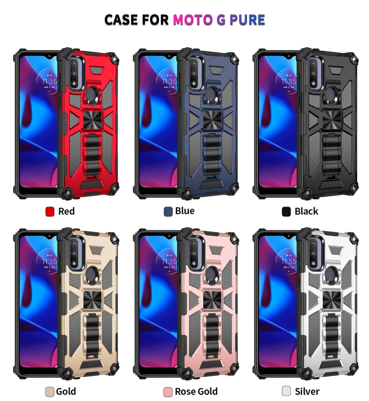 For Motorola G Pure Armor Shockproof TPU + PC Magnetic Phone Case with Holder