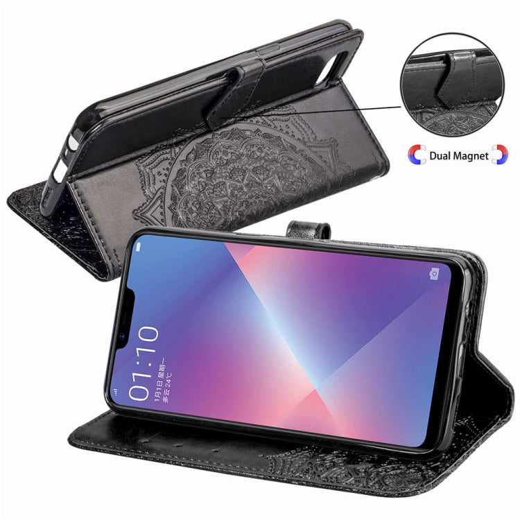For OPPO A5 Embossed Mandala Pattern PC + TPU Horizontal Flip Leather Case with Holder & Card Slots