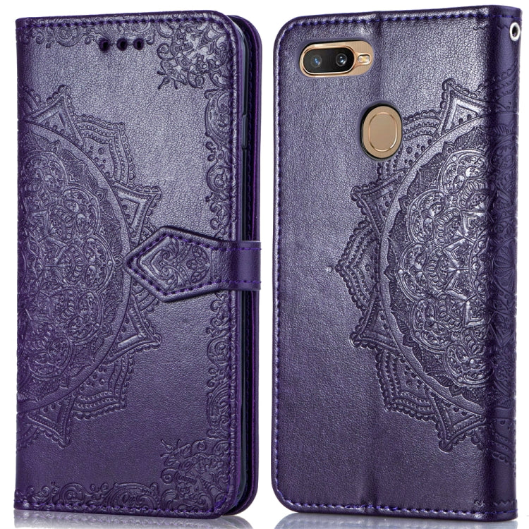 For OPPO A7 Embossed Mandala Pattern PC + TPU Horizontal Flip Leather Case with Holder & Card Slots