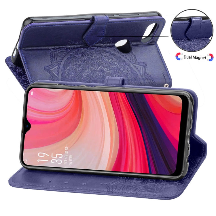 For OPPO A7 Embossed Mandala Pattern PC + TPU Horizontal Flip Leather Case with Holder & Card Slots