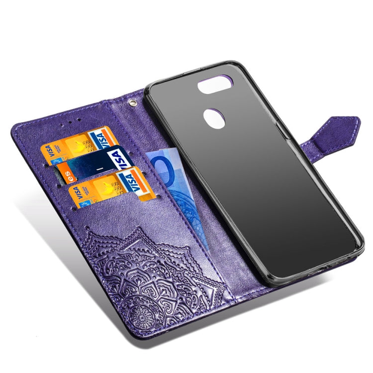 For OPPO A7 Embossed Mandala Pattern PC + TPU Horizontal Flip Leather Case with Holder & Card Slots