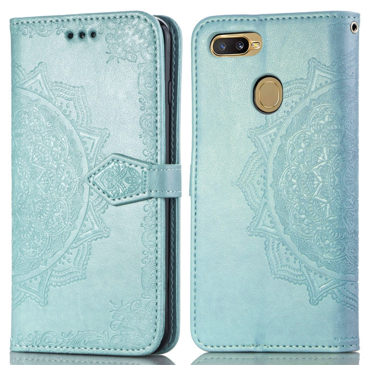 For OPPO A7 Embossed Mandala Pattern PC + TPU Horizontal Flip Leather Case with Holder & Card Slots