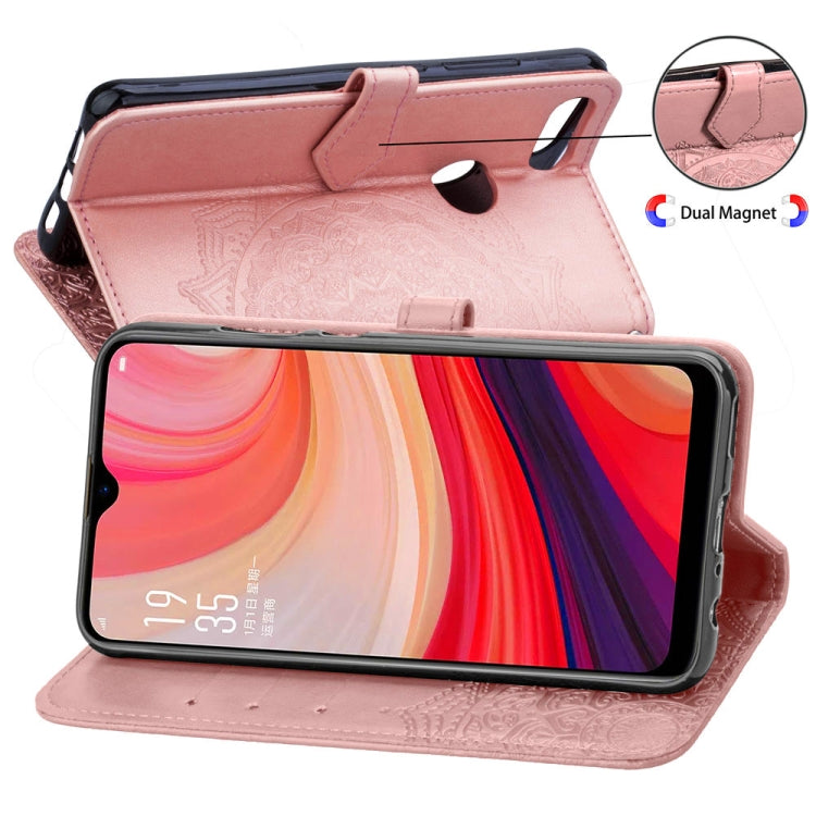 For OPPO A7 Embossed Mandala Pattern PC + TPU Horizontal Flip Leather Case with Holder & Card Slots