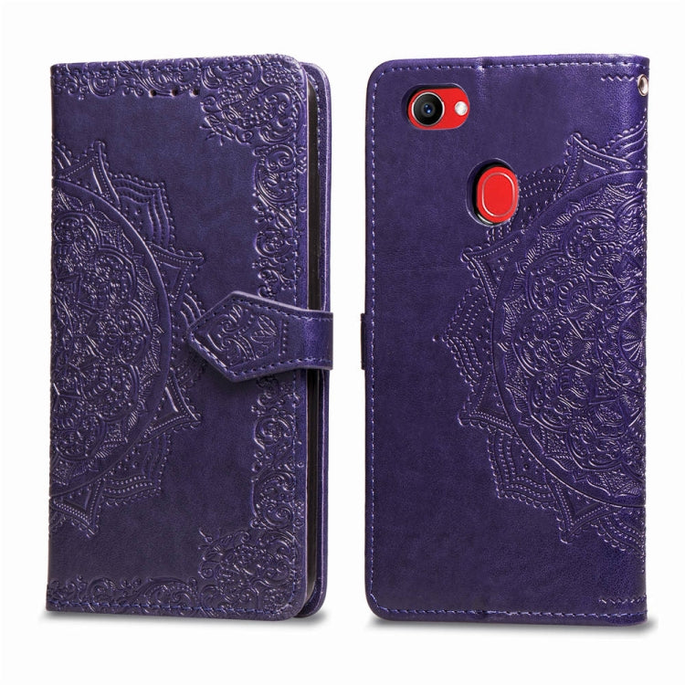 For OPPO F7 Embossed Mandala Pattern PC + TPU Horizontal Flip Leather Case with Holder & Card Slots