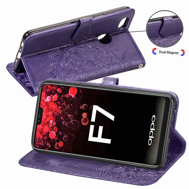 For OPPO F7 Embossed Mandala Pattern PC + TPU Horizontal Flip Leather Case with Holder & Card Slots
