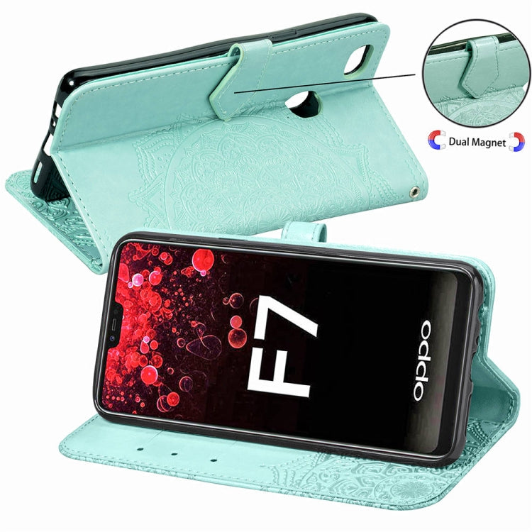 For OPPO F7 Embossed Mandala Pattern PC + TPU Horizontal Flip Leather Case with Holder & Card Slots