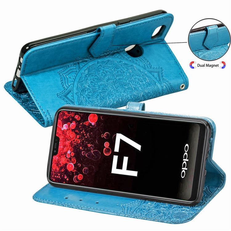 For OPPO F7 Embossed Mandala Pattern PC + TPU Horizontal Flip Leather Case with Holder & Card Slots