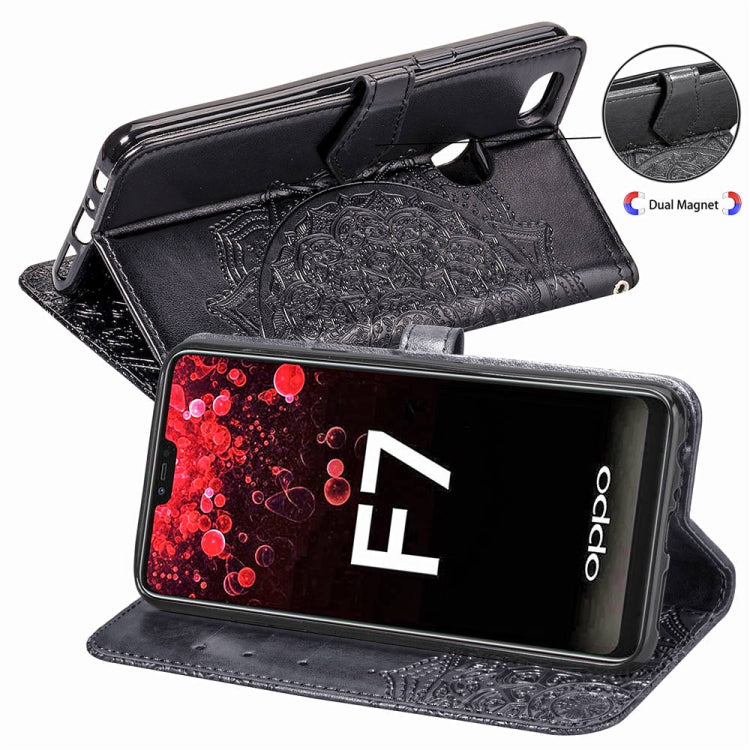 For OPPO F7 Embossed Mandala Pattern PC + TPU Horizontal Flip Leather Case with Holder & Card Slots