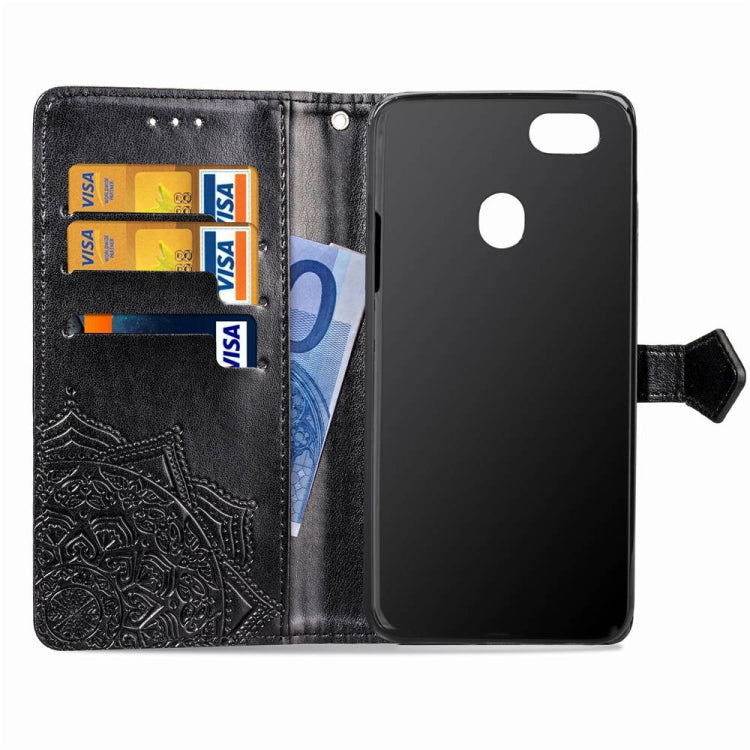 For OPPO F7 Embossed Mandala Pattern PC + TPU Horizontal Flip Leather Case with Holder & Card Slots