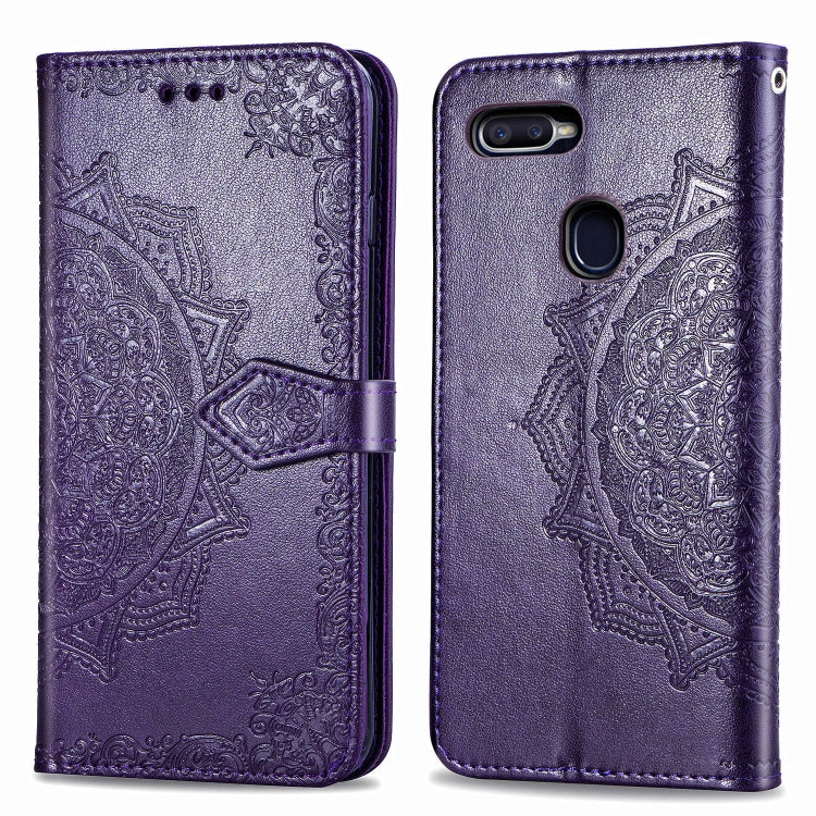For OPPO F9 Embossed Mandala Pattern PC + TPU Horizontal Flip Leather Case with Holder & Card Slots