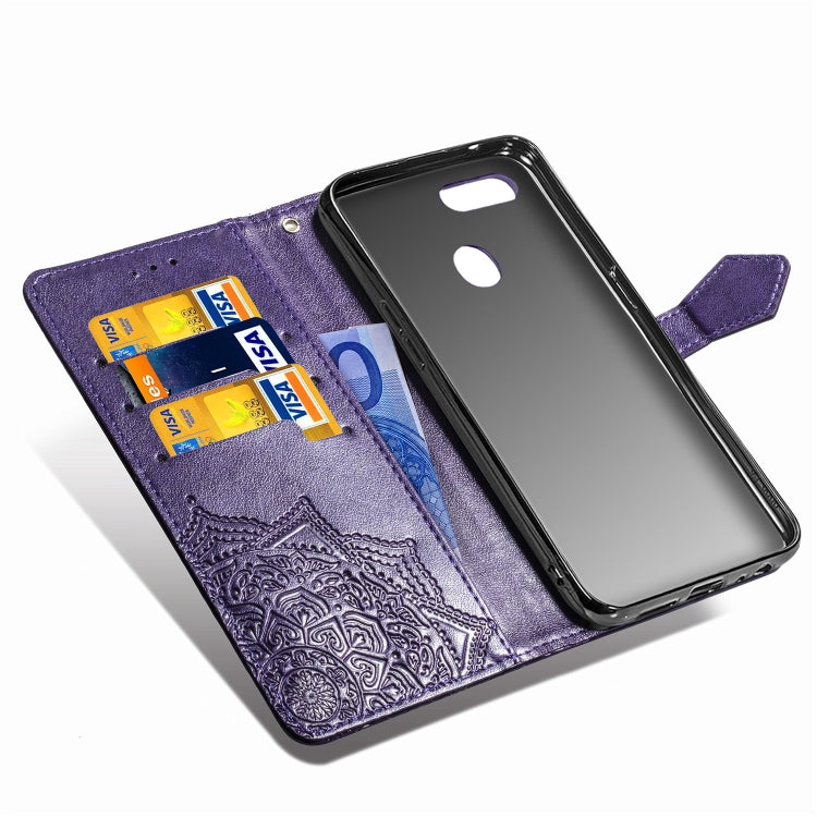 For OPPO F9 Embossed Mandala Pattern PC + TPU Horizontal Flip Leather Case with Holder & Card Slots